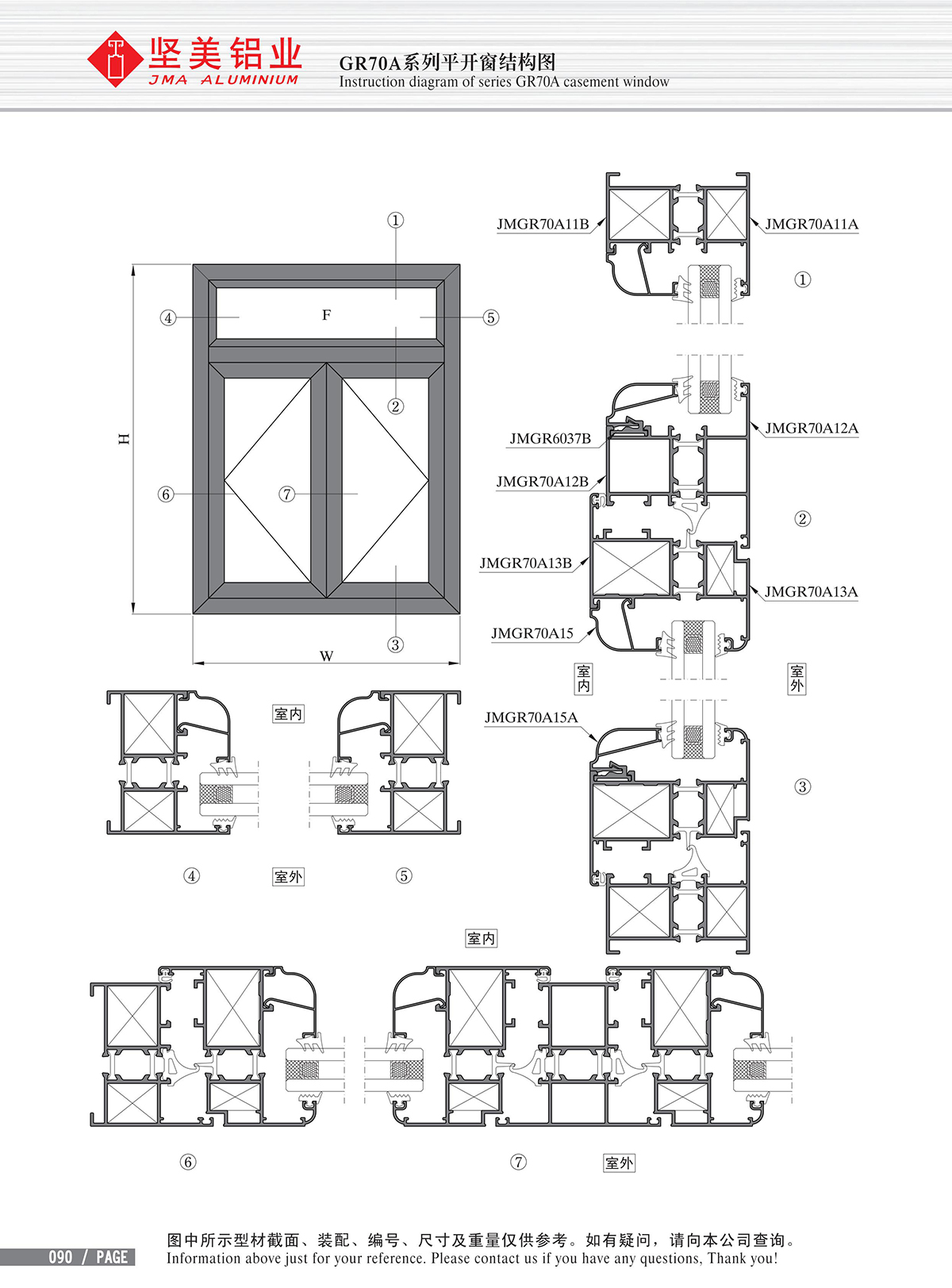 Schéma de structure de la porte à battant de la série GR70A