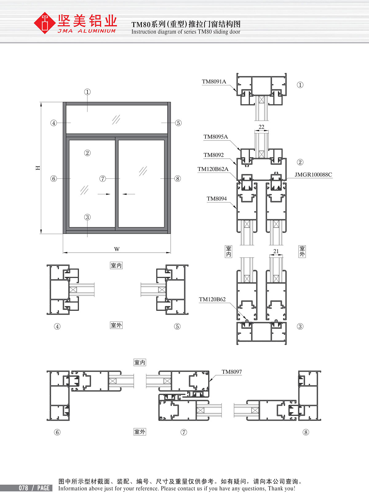 TM800系列（重型）推拉門窗結構圖