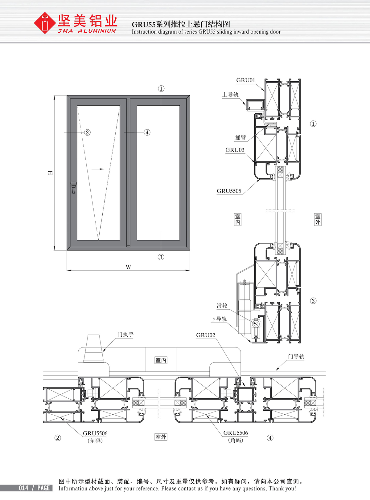 Schéma de structure de la porte à guillotine de la série GRU55